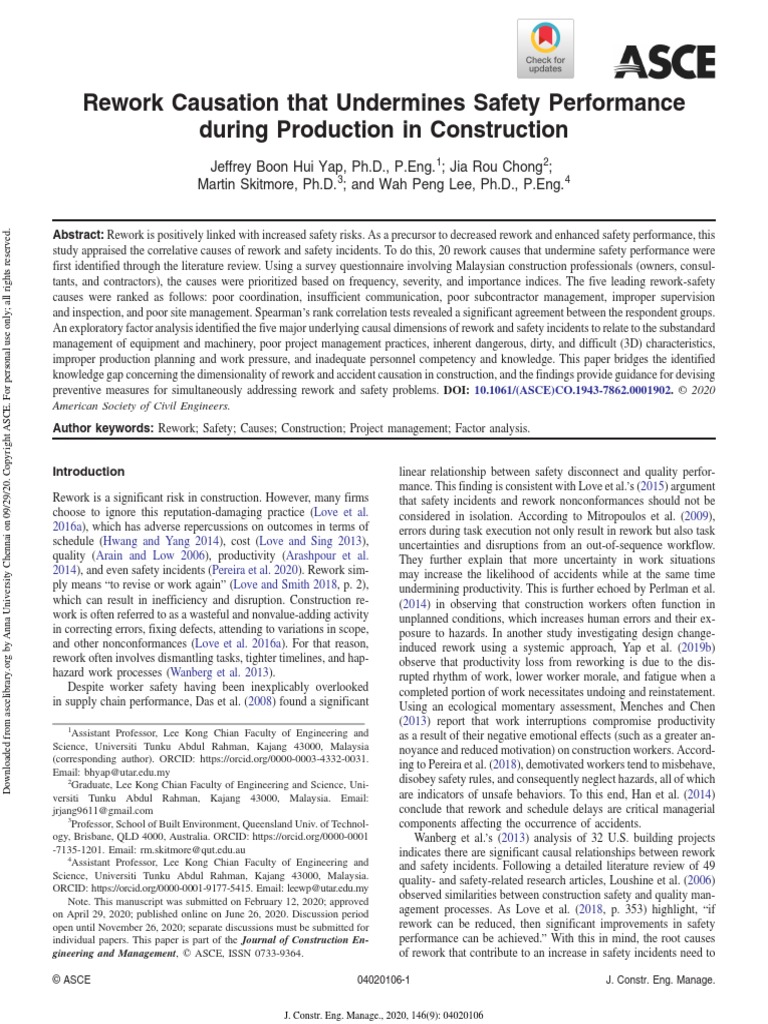 Rework Causation That Undermines Safety Performance During Production ...