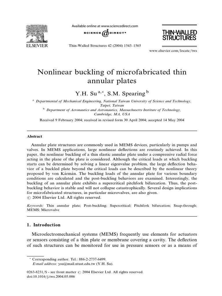 Nonlinear Buckling of Thin Annular Plates | PDF | Buckling | Chemical ...