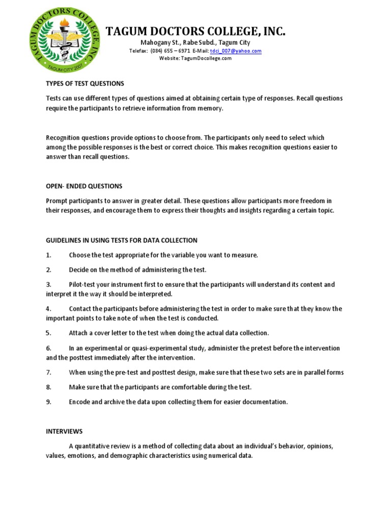 Guidelines in Using Tests For Data Collection | PDF | Quantitative ...