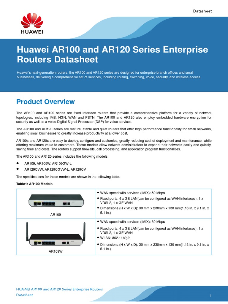Huawei AR100 and AR120 Series Enterprise Routers Datasheet | PDF ...