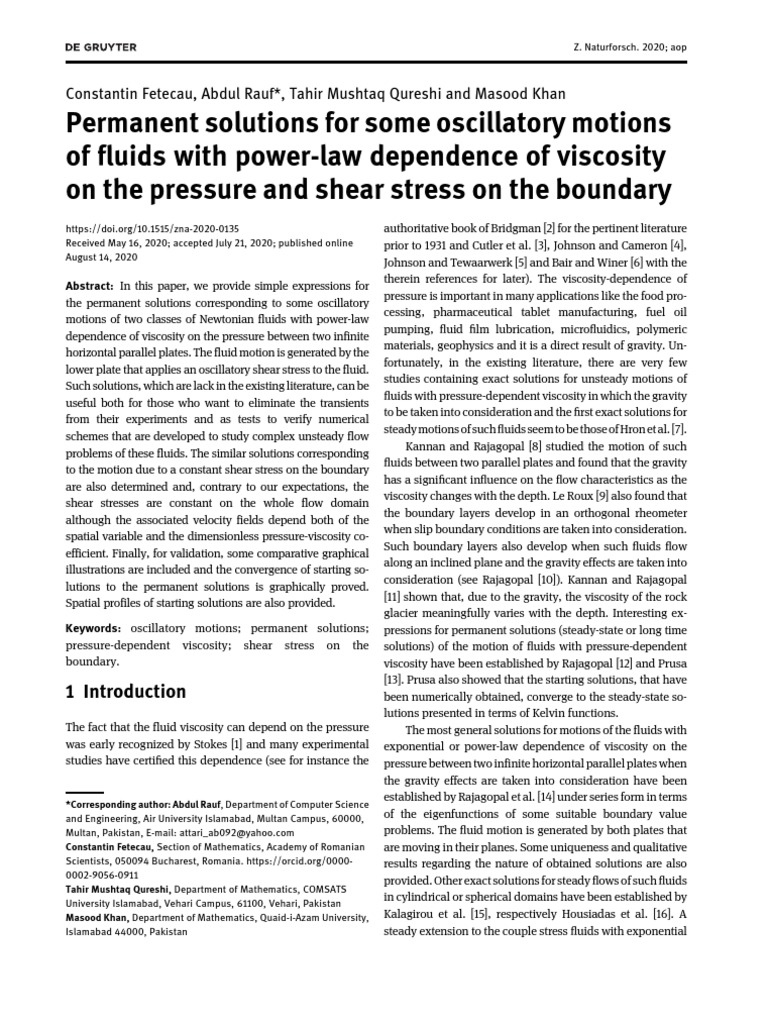 Fluid Dynamics: Viscosity & Pressure | PDF | Viscosity | Shear Stress