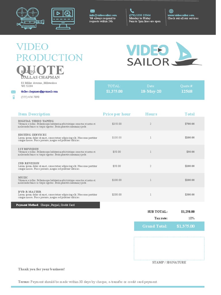 Video Production Quote Template | PDF | Financial Technology | Finance