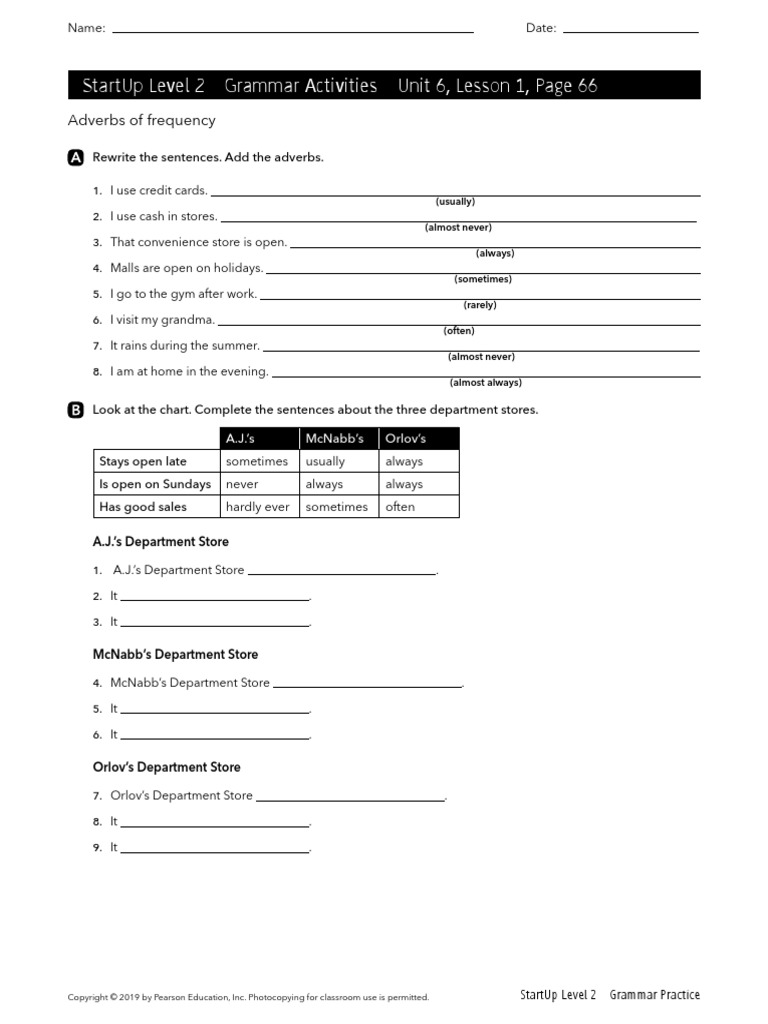 Startup Level 2 Grammar Activities Unit 6, Lesson 1, Page 66 | PDF
