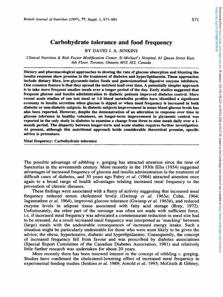 Carbohydrate Tolerance and Food Frequency PDF PDF Dietary Fiber