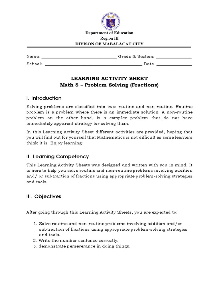 Math Problem Solving: Fractions | PDF | Fraction (Mathematics ...
