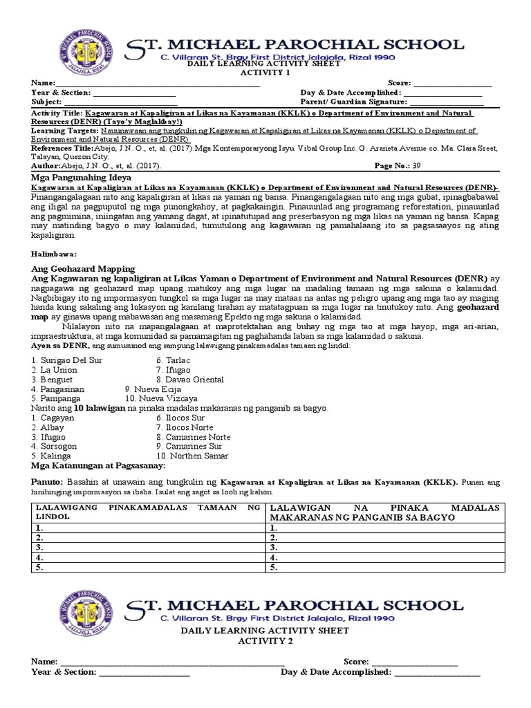 Daily Learning Activity Sheet A.P 10 6TH Week | PDF