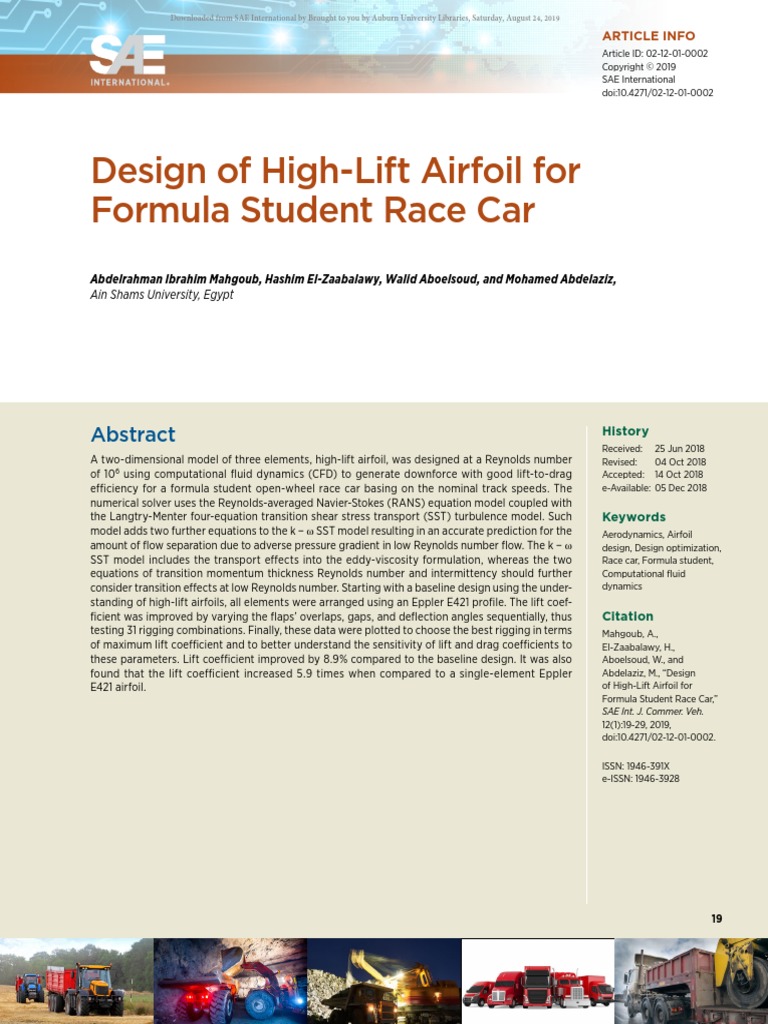 Design of High-Lift Airfoil For Formula Student Race Car | PDF | Lift ...