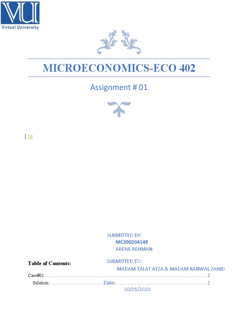 ECO 402 Microeconomics Assignment 1 | PDF | Consumer Price Index ...