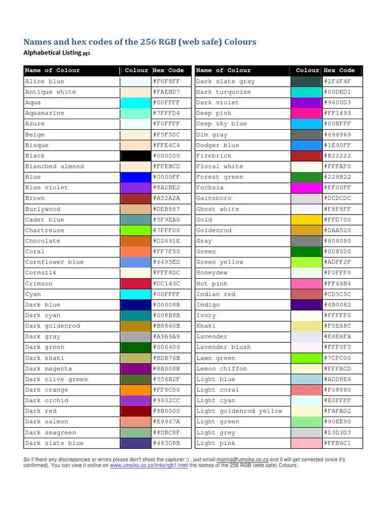 RGB ColourNamesHex PDF | PDF | Color | Qualia