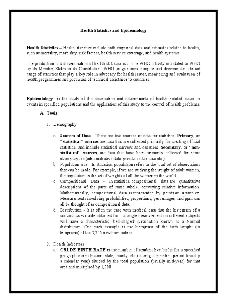 Health Statistics and Epidemiology Overview | PDF | Statistics ...