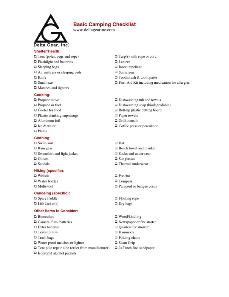 Essential Camping Gear Checklist | PDF