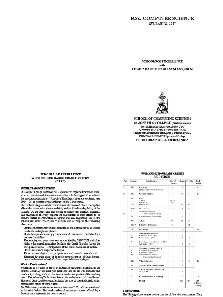 2017 B.SC Computer Science | PDF | Course Credit | Test (Assessment)