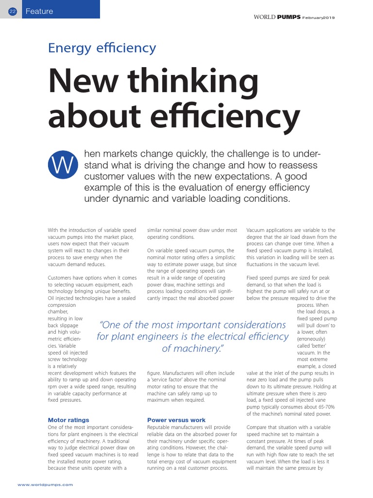 New Thinking About Efficiency | PDF | Vacuum | Pump