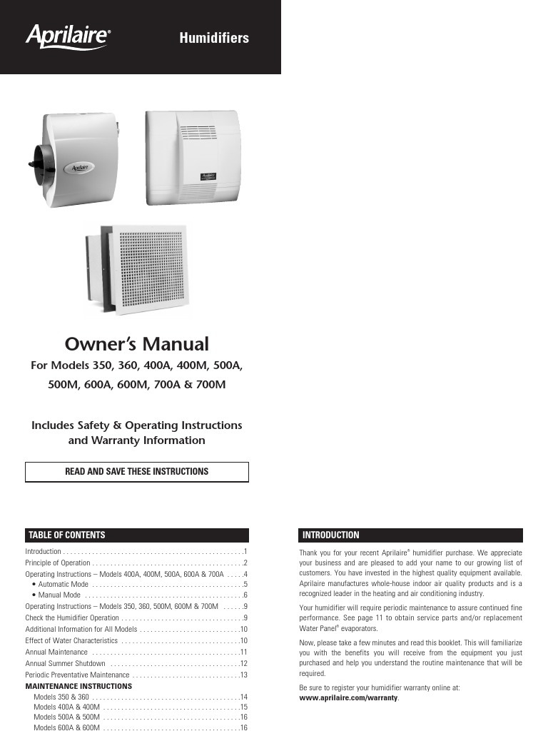 Owner's Manual Humidifiers PDF