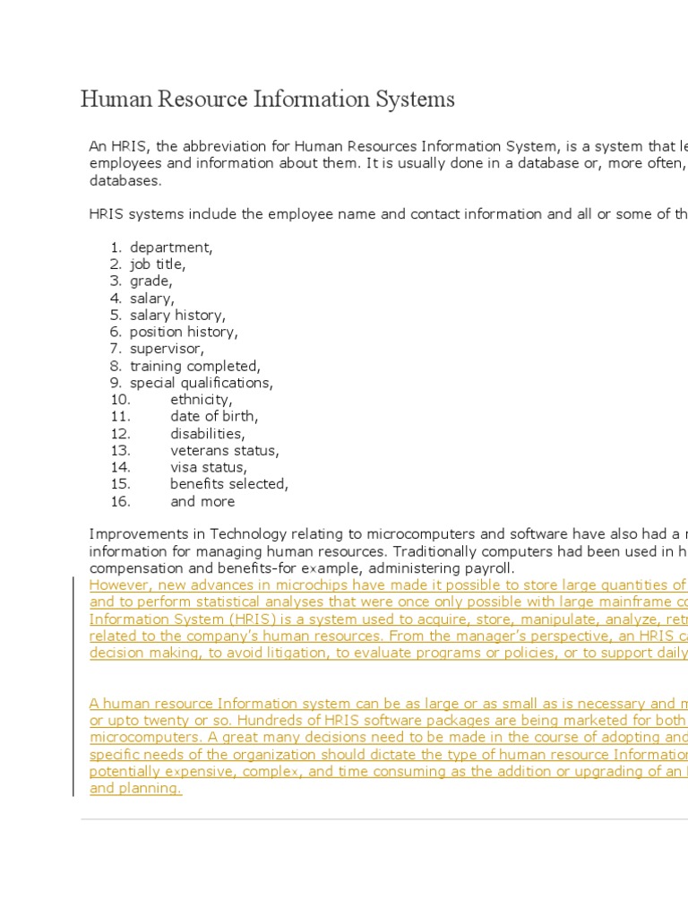 Human Resource Information Systems | PDF | Human Resource Management ...