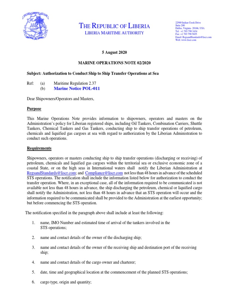 HE Epublic OF Iberia: Marine Notice POL-011 | PDF | Ships | Oil Tanker