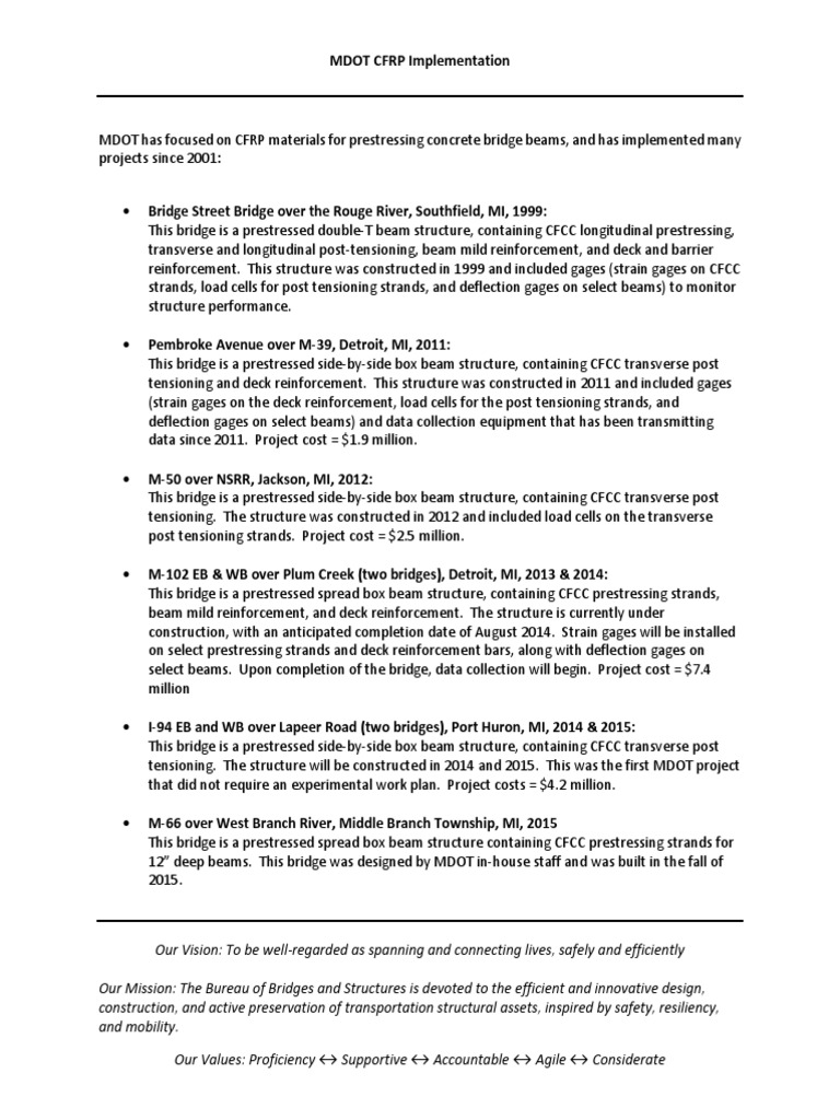 MDOT CFRP Bridge Projects Overview | PDF | Prestressed Concrete ...