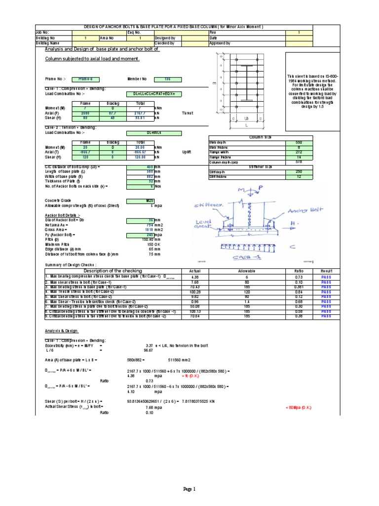 Anchor Bolt & Base Plate Design Analysis | PDF | Bending | Screw