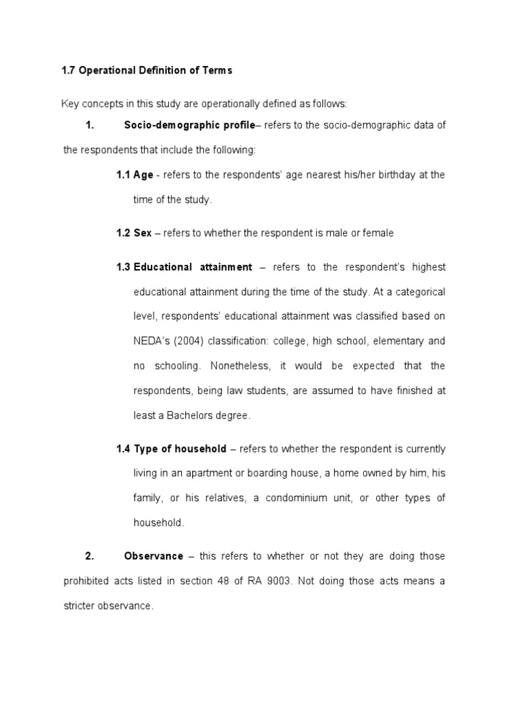 Operational Definition of Terms | PDF