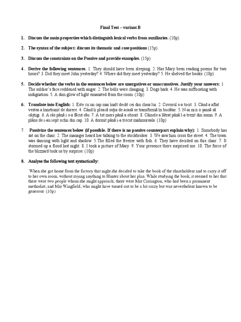 Linguistic Analysis and Syntax Test | PDF