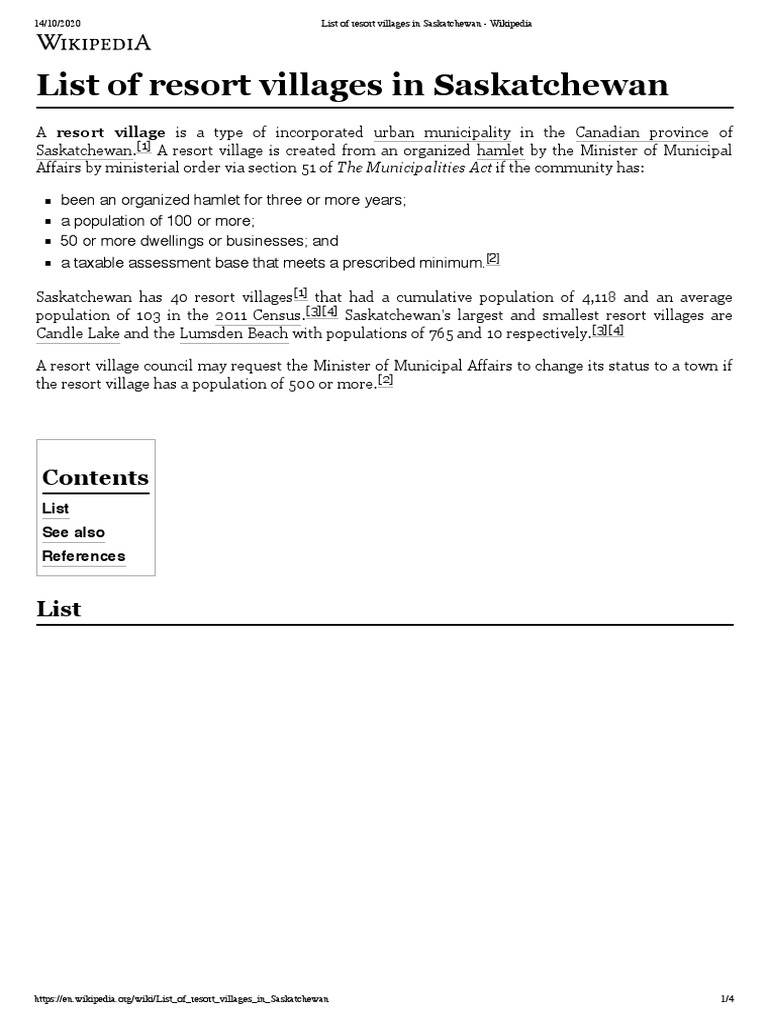 List of Resort Villages in Saskatchewan Wikipedia PDF