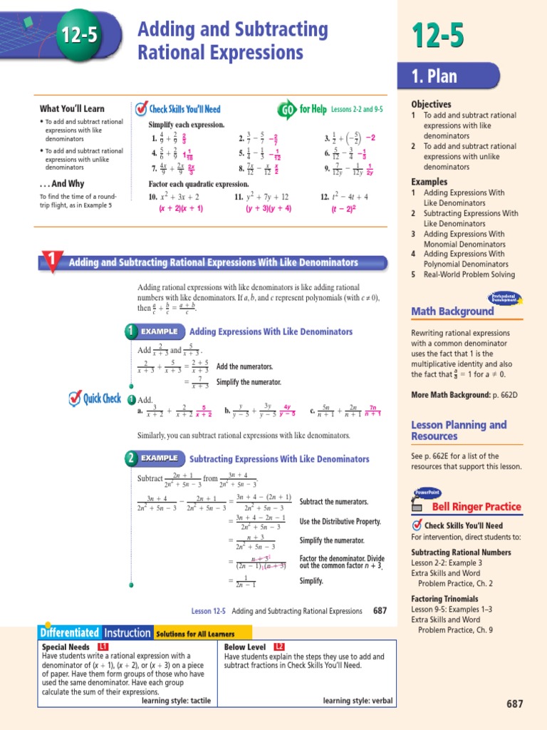 Adding and Subtracting Rational Expressions PDF | PDF | Fraction ...