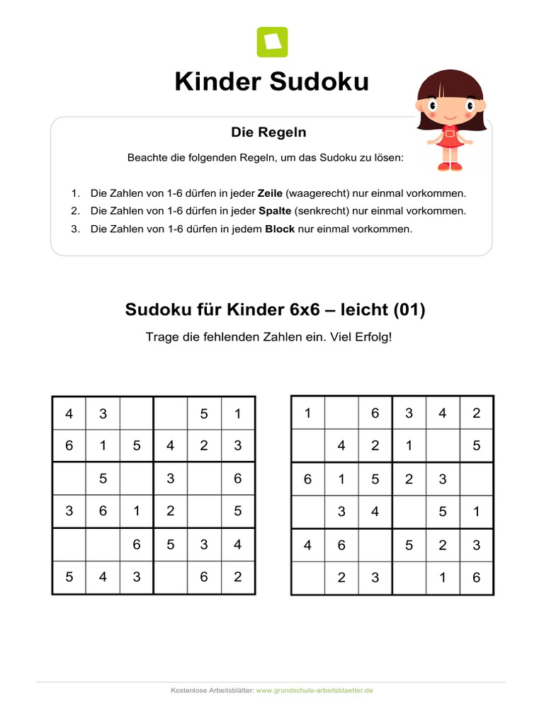 Kinder Sudoku 6x6 01 Leicht | PDF