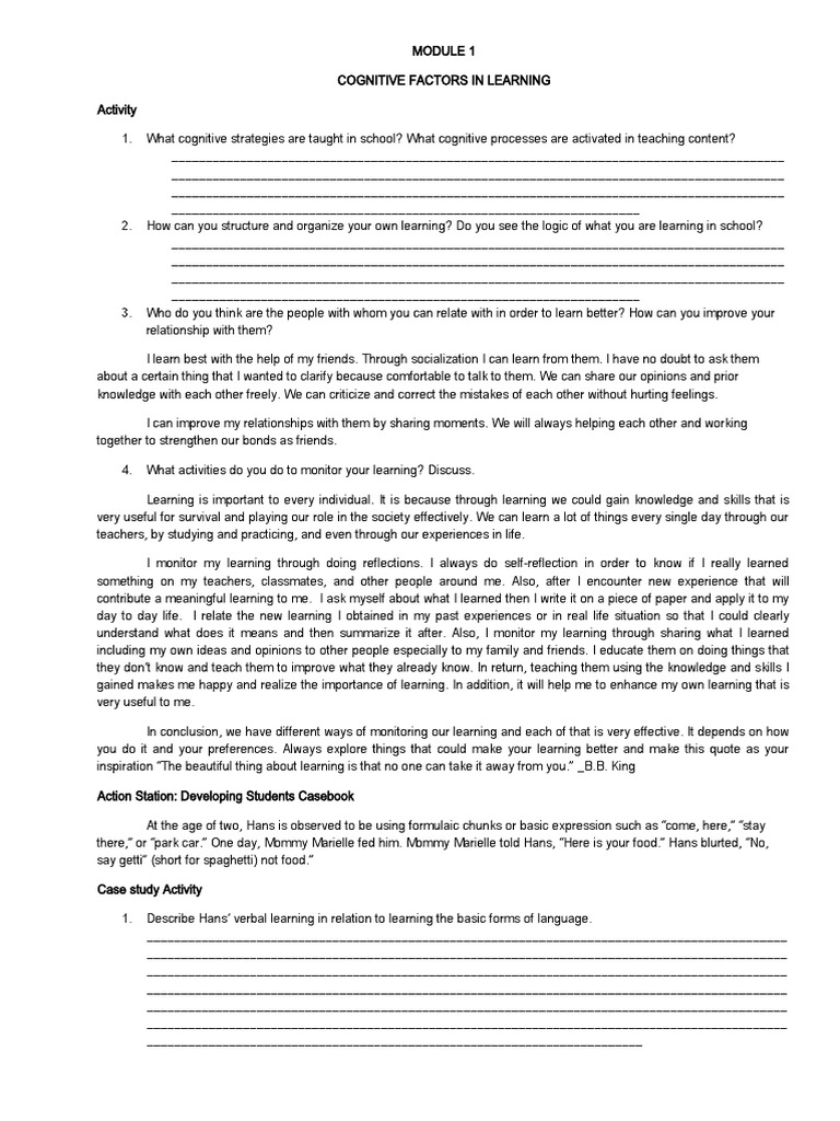 Activities Pdf Learning Cognition