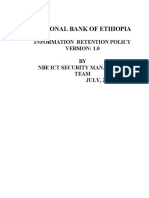 National Bank of Ethiopia: Information Retention Policy BY Nbe Ict Security Managment Team JULY, 2018