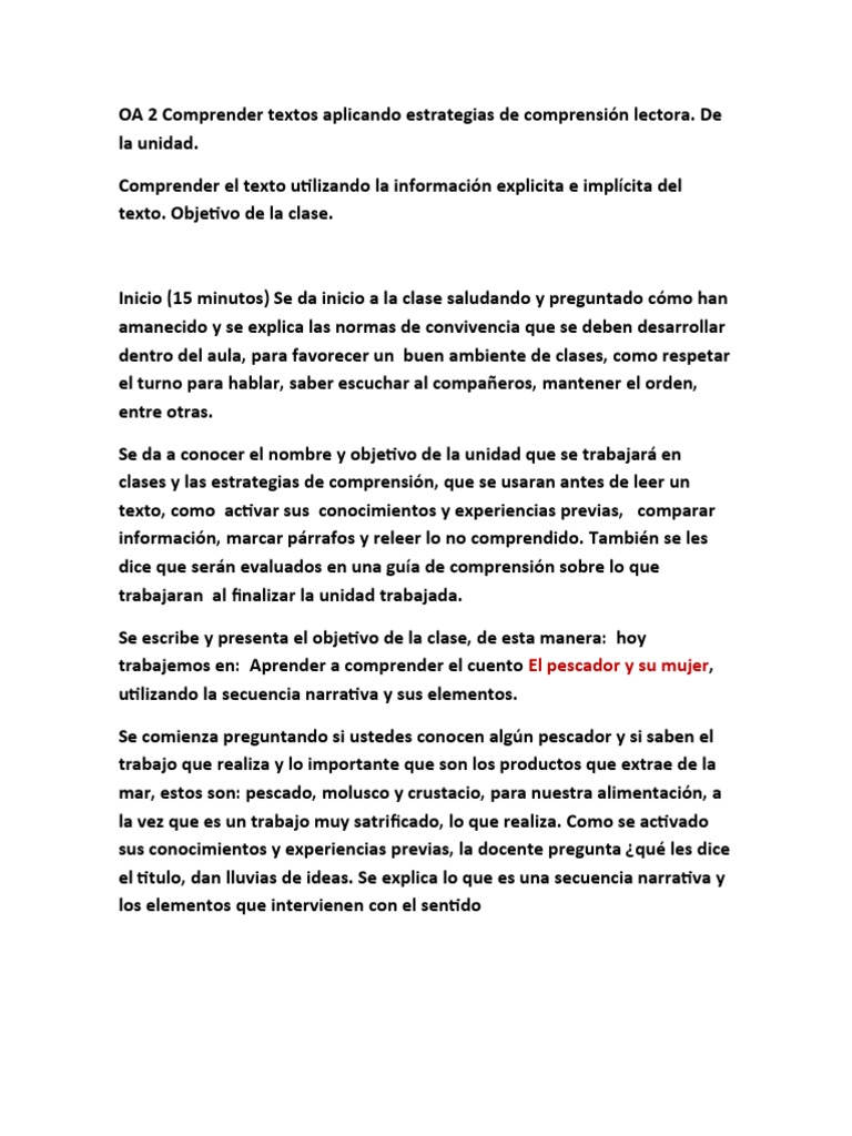 OA 2 Comprender Textos Aplicando Estrategias de Comprensión Lectora. 1 ...