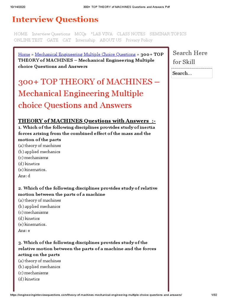 300+ TOP THEORY of MACHINES Questions and Answers PDF PDF