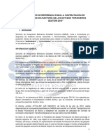 Terminos de Referencia para La Contratación de "Servicios de Auditoría de Los Estados Financieros GESTIÓN 2019 "