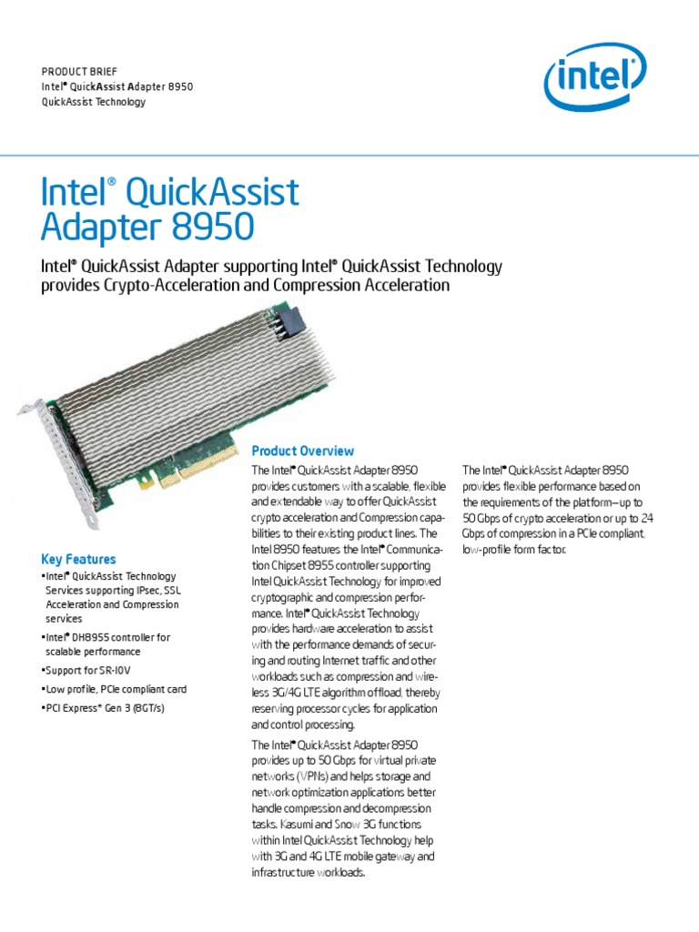 Quickassist Adapter 8950 Brief | PDF | Cryptography | Computing