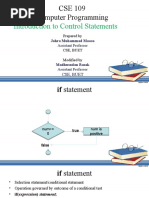 CSE 109 Computer Programming: Introduction To Control Statements