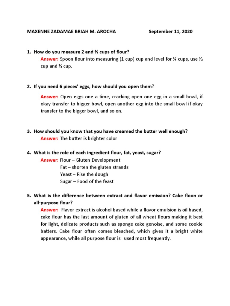Question and Answer PDF Flour Cakes