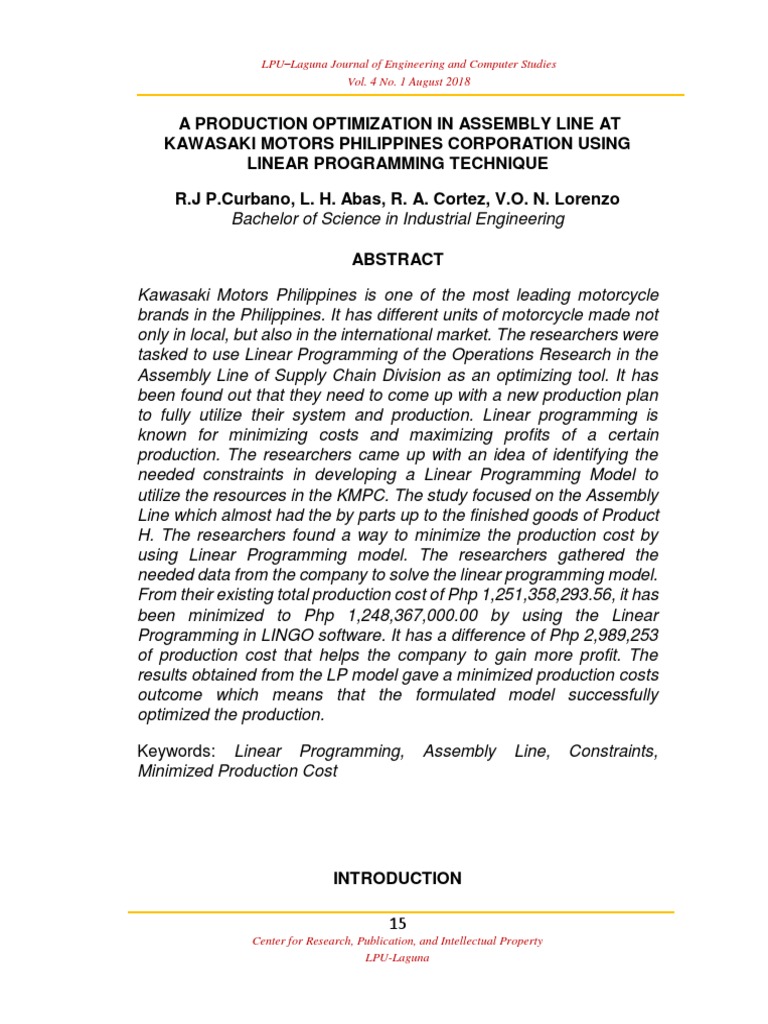 2 A Production Optimization in Assembly Line at Kawasaki Motors ...