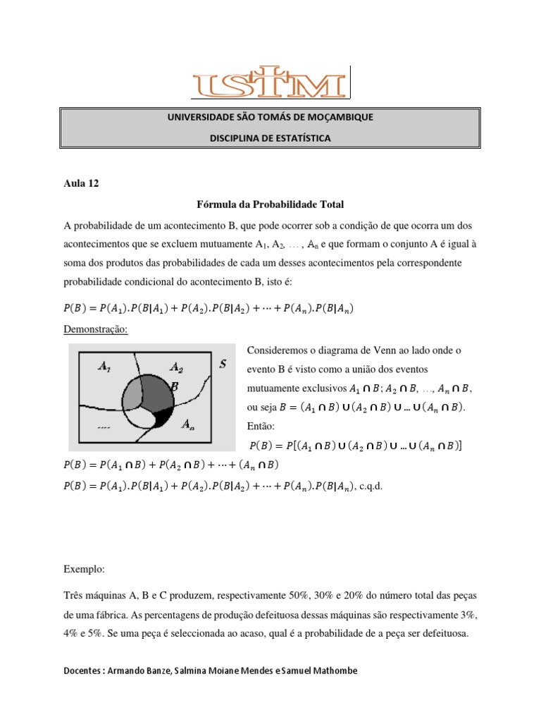 Fórmula da Probabilidade Total | PDF | Probabilidade | Ensino de Matemática