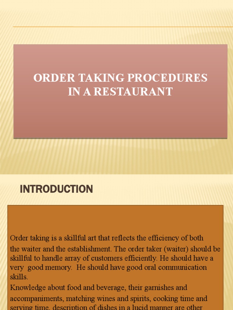 Restaurant Order Taking Procedures | PDF | Waiting Staff | Hors D'oeuvre
