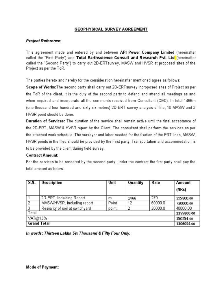 Geophysical Survey Agreement Details | PDF | Common Law | Business