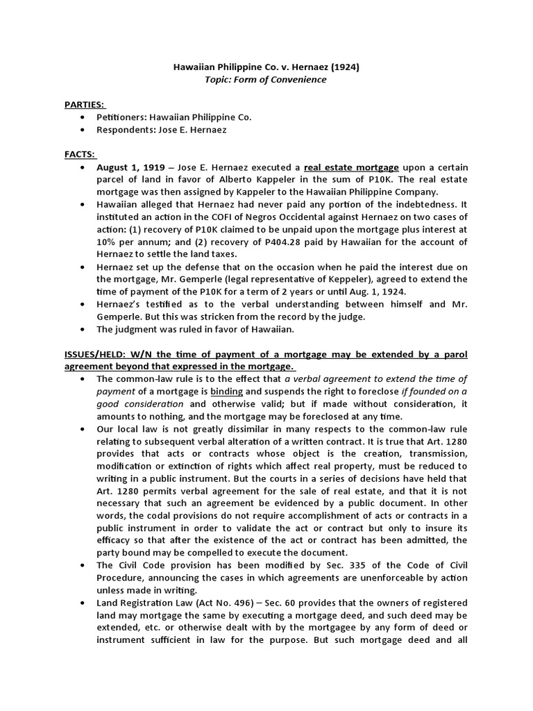 Mortgage Extension Legalities in 1924 Case | PDF | Mortgage Law | Deed