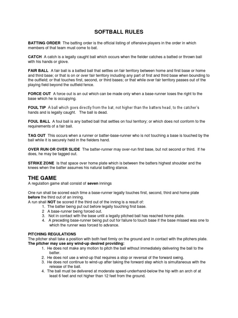 Softball Rules Batting Order Download Free PDF Baseball Field