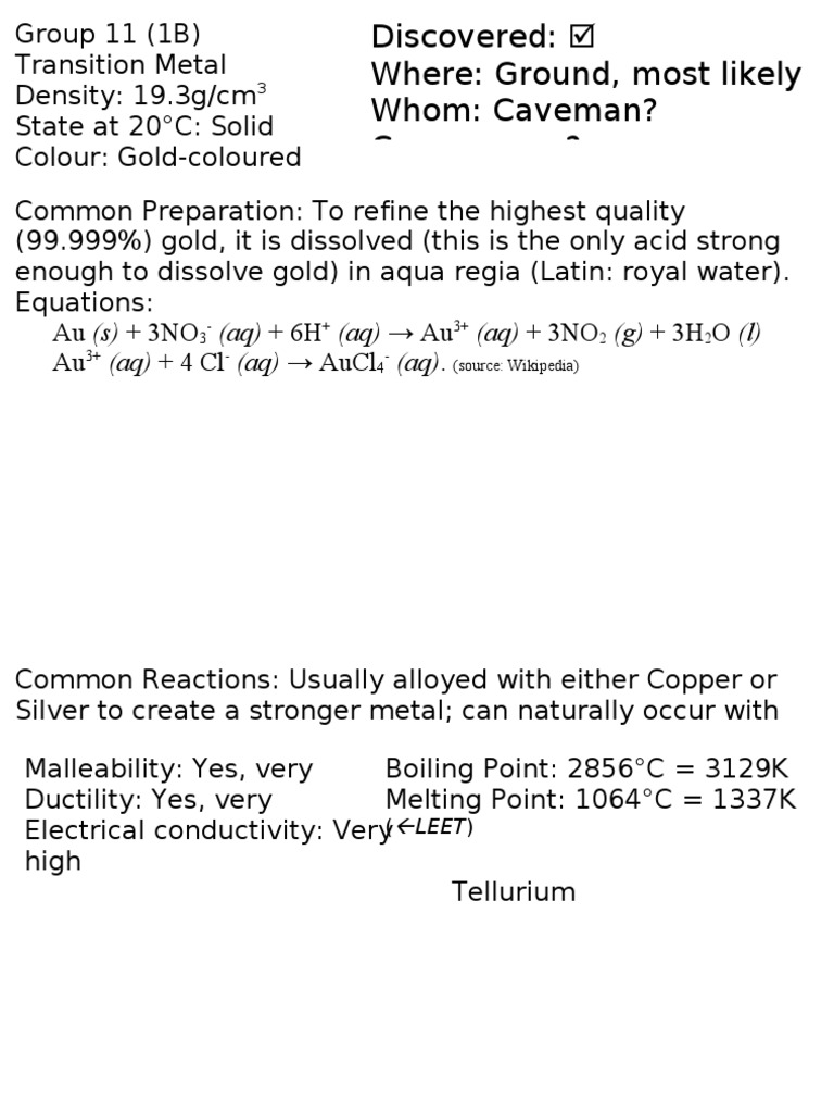 Gold: Properties and Preparation Methods | PDF