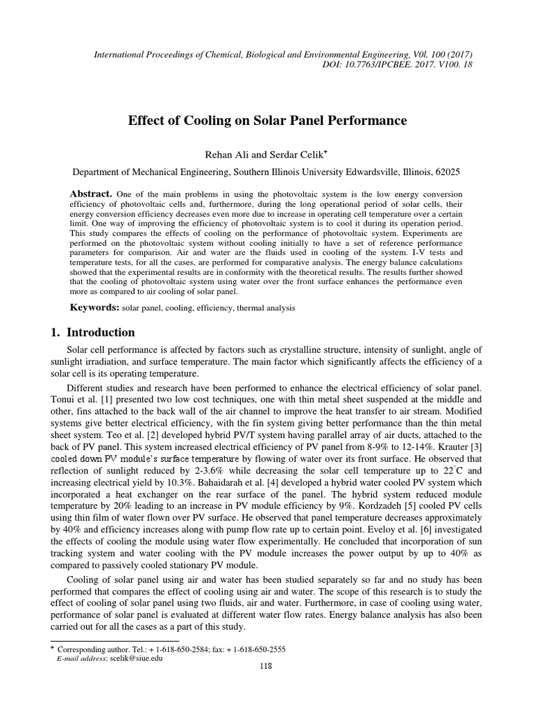 Water Cooling Enhances Solar Panel Efficiency | PDF | Photovoltaics ...