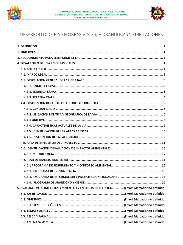 EIA en Obras Viales y Hidráulicas | PDF | Evaluación de impacto ...
