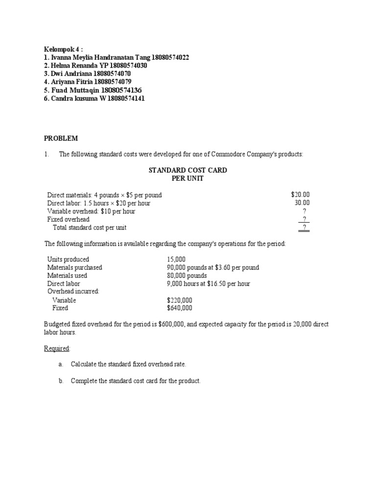 Kelompok 4 Soal Standar Costing Pdf Cost Financial Accounting