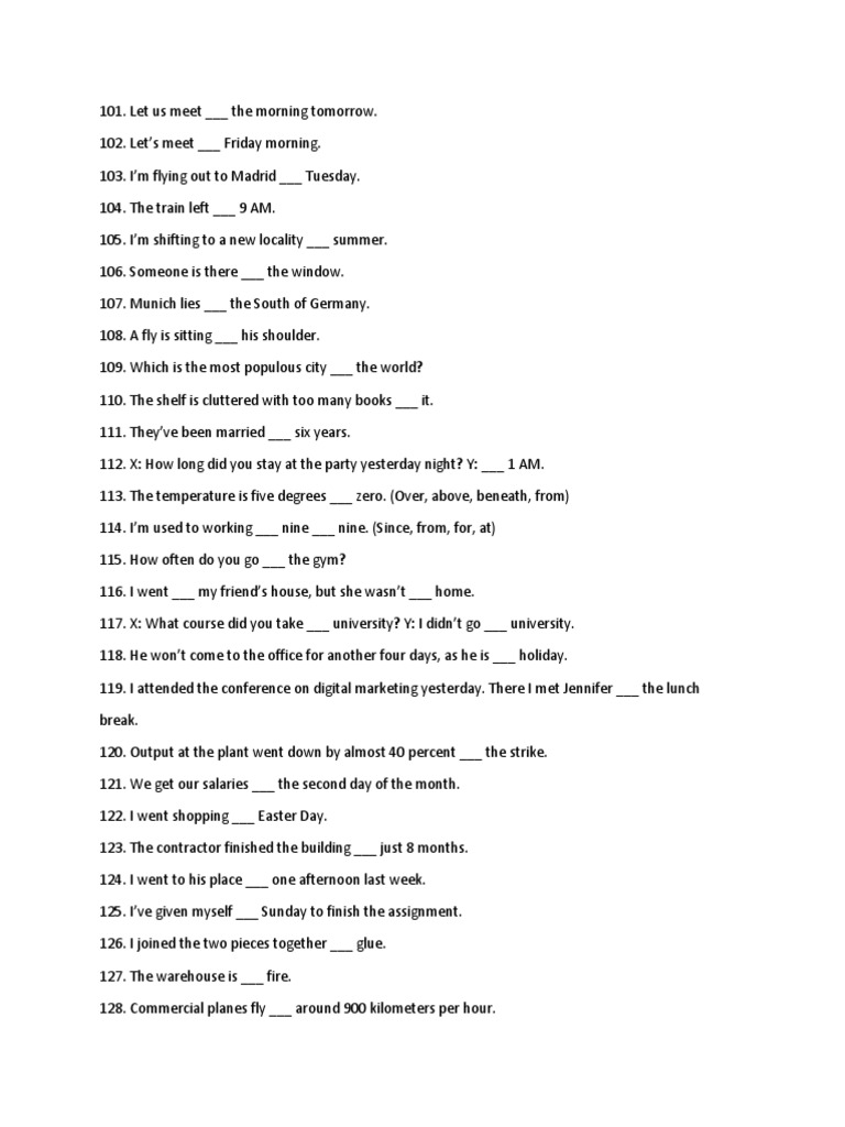 Prepositions Practice Exercises | PDF | Travel | Language Arts & Discipline
