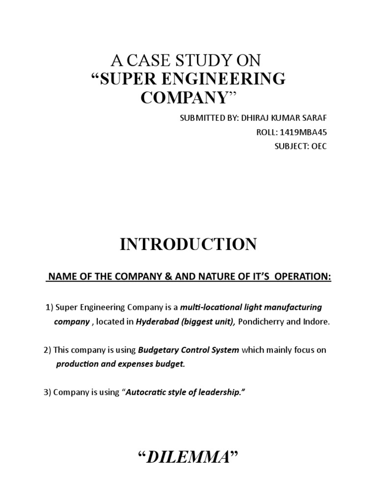 Case Study: Super Engineering Company | PDF