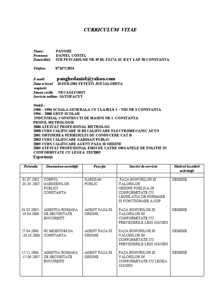 Model CV Completat-1 | PDF