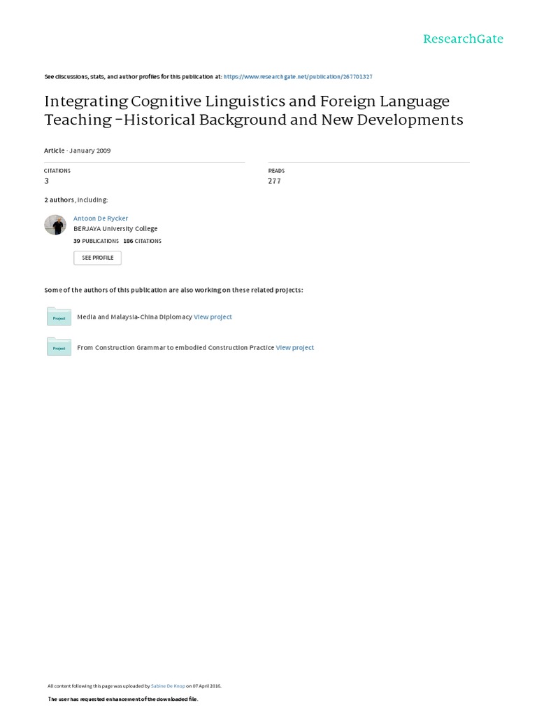 Cognitive Linguistics in Language Teaching | PDF | Second Language ...