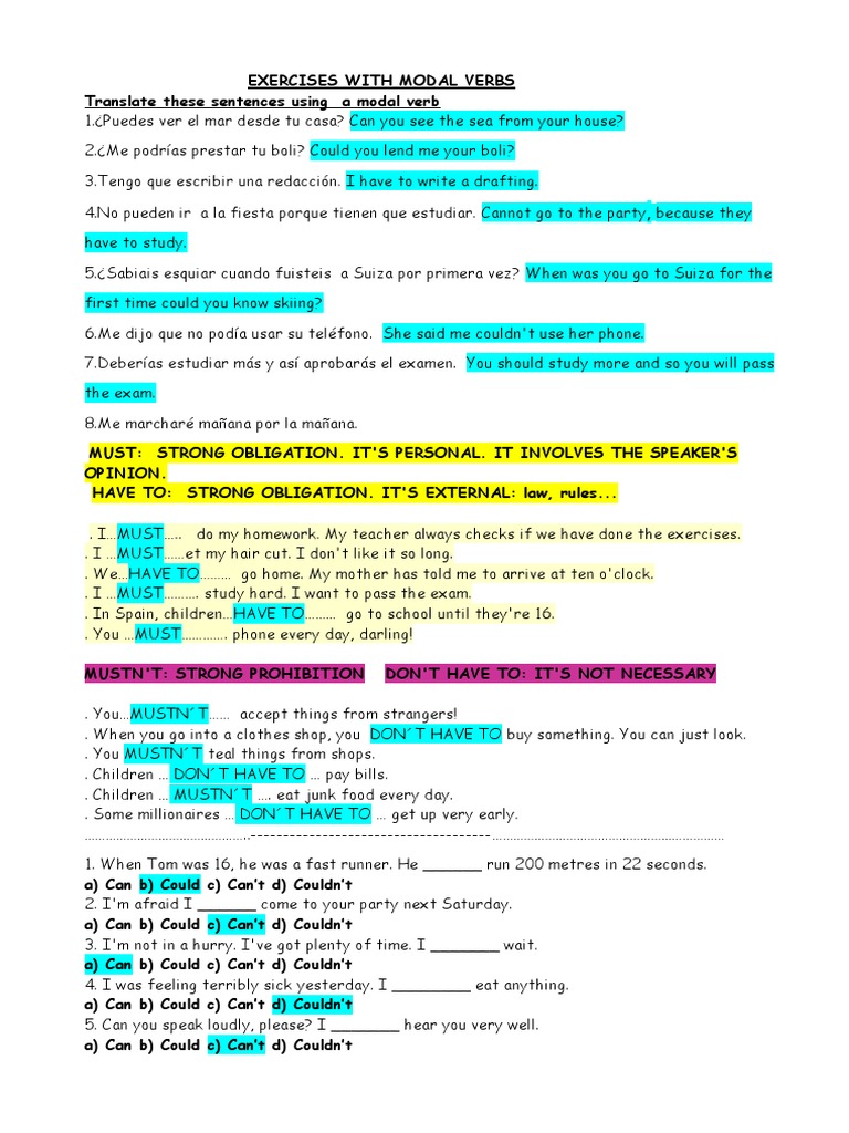 Exercises With Modal Verbs